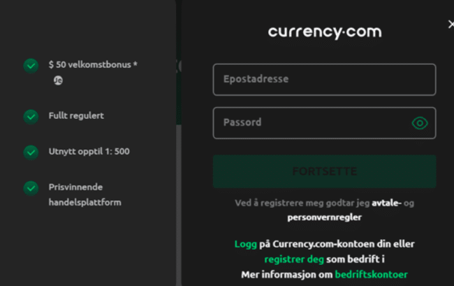 verifiser konto currency.com