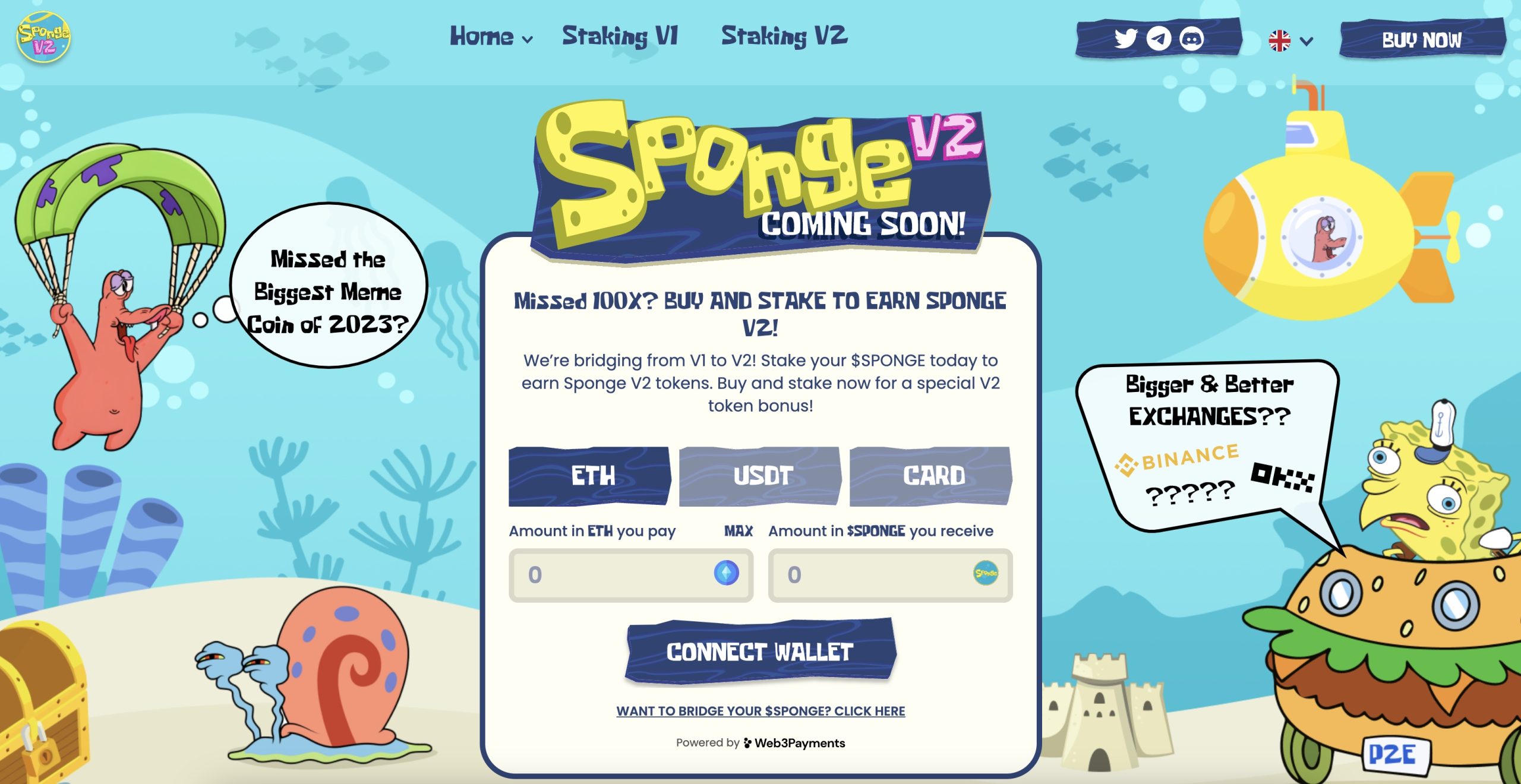Sponge V2 nettside ny kryptovaluta man kan tjene gjennom å kjøpe og stake v1