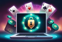 trygge norske casino - en laptop med hengelås, kort, sjetonger