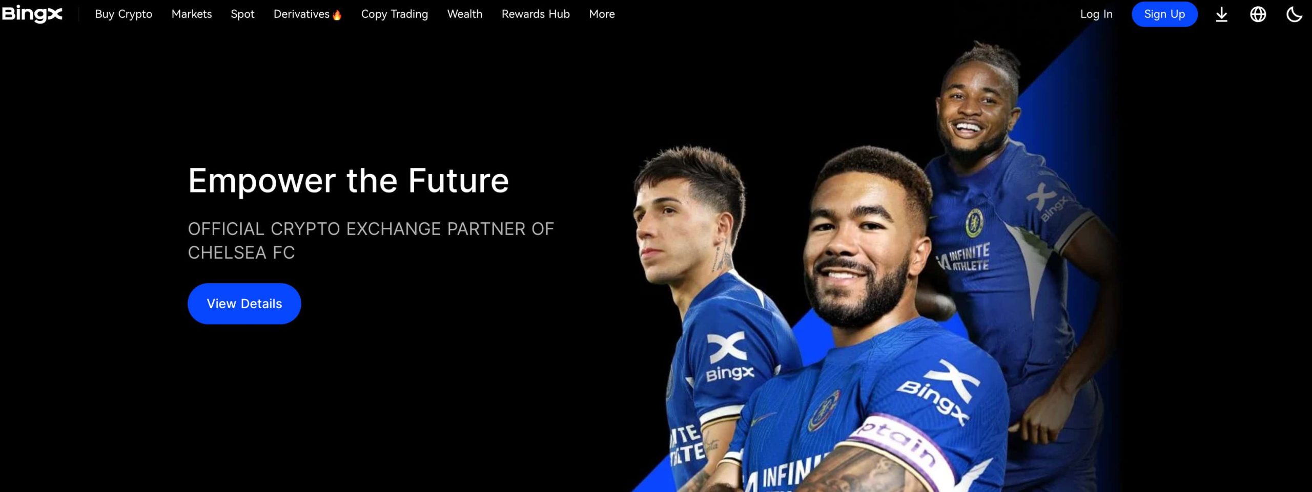 BingX Landing page for Crypto exchange with Chelsea players