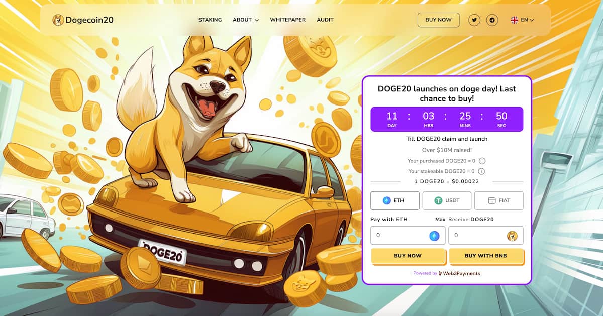 Dogecoin20 meme coin nettside for kjøp under forsalg