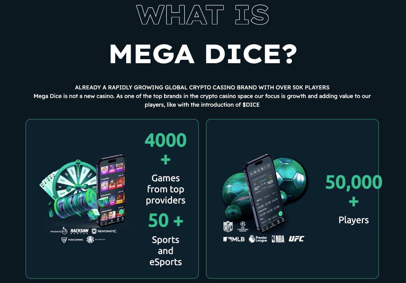 hva er mega dice nettside med oversikt over antall spill, sporter og spillere 