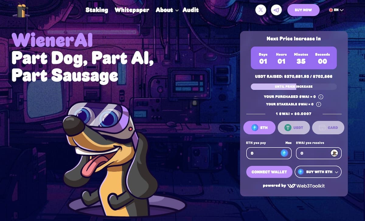 Wiener AI forhåndssalg nettside med hund