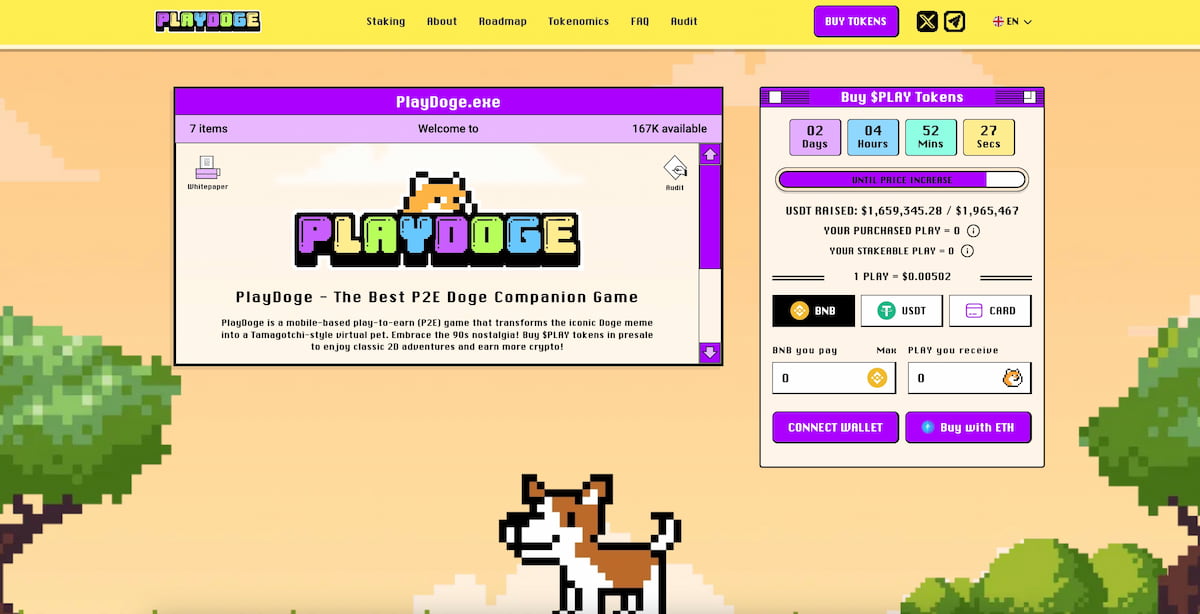 Playdoge nettside for kjøp og staking