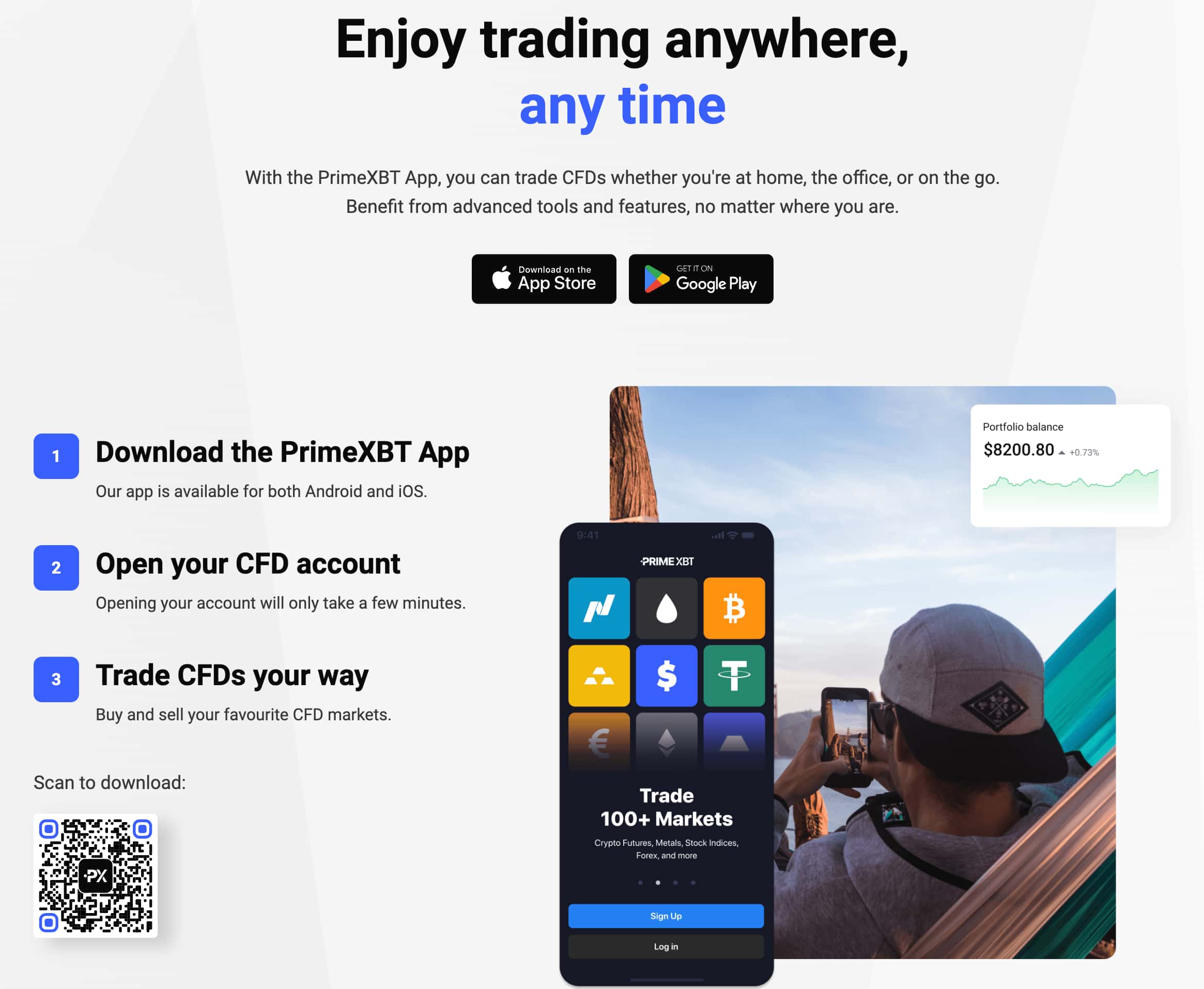 PrimeXBT trading app med step-by-step