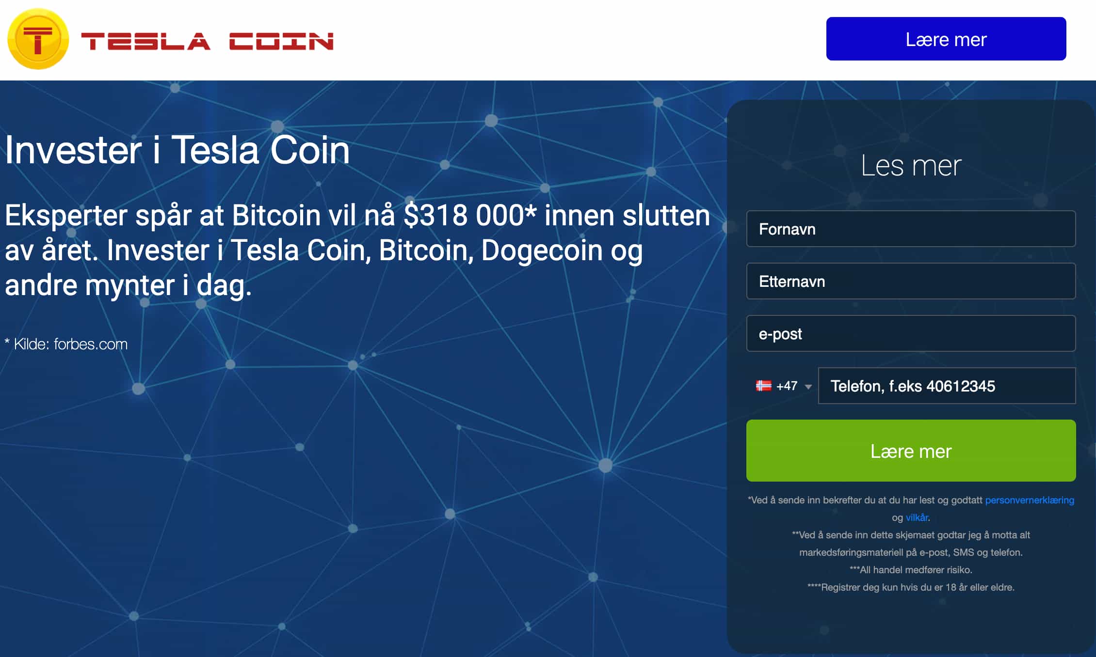 Tesla Coin krypto robot registrering