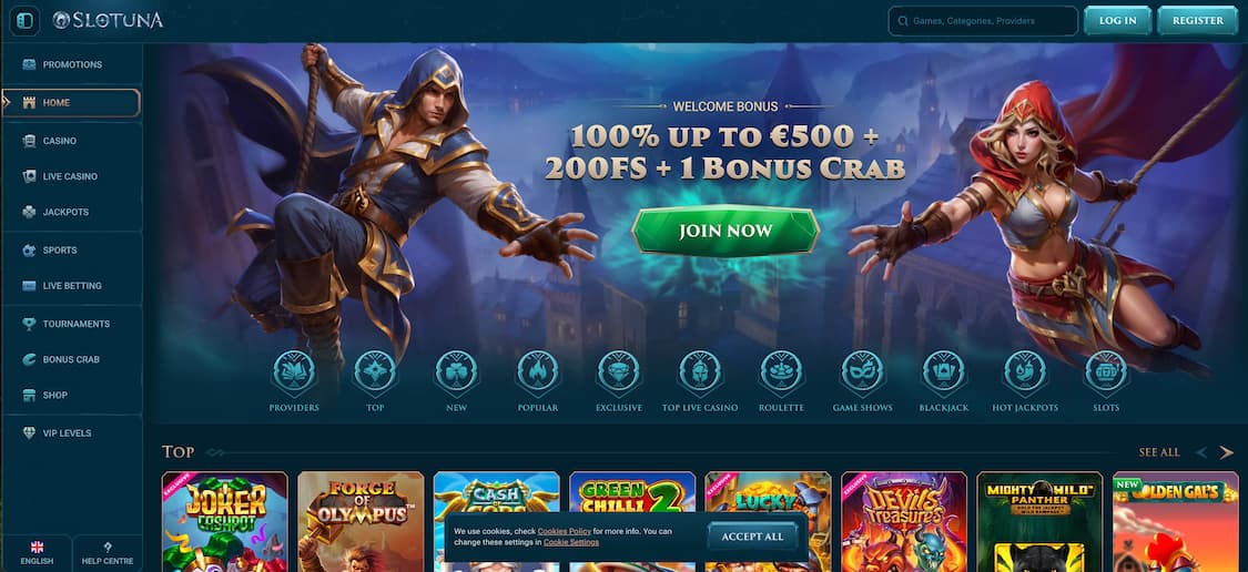 Slotuna casino lobby medvelkomstbonus