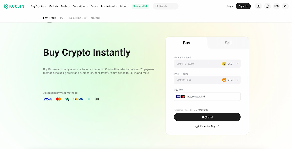 Bitcoin b&oslash;rsen Kucoin med mulighet for umiddelbare kj&oslash;p av tokens som BTC