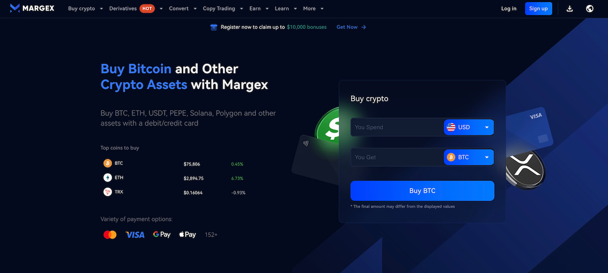 Margex Bitcoin plattform hjemmeside