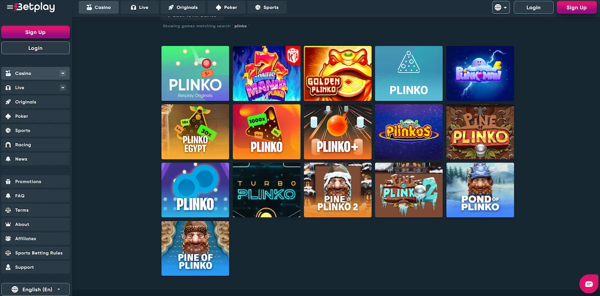 BetPlay pinko casino utvalg