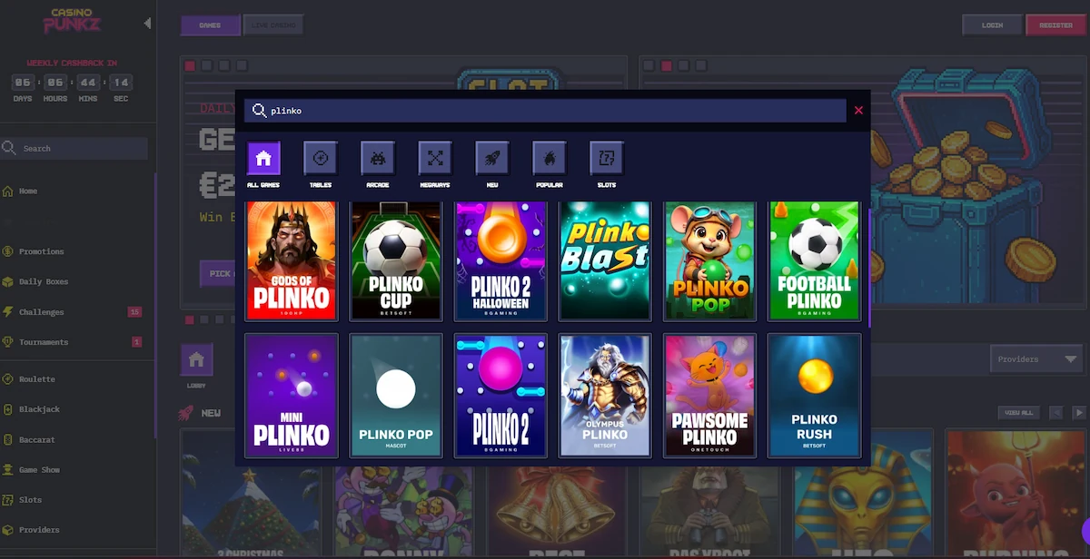 CasinoPunkz plinko spill utvalg