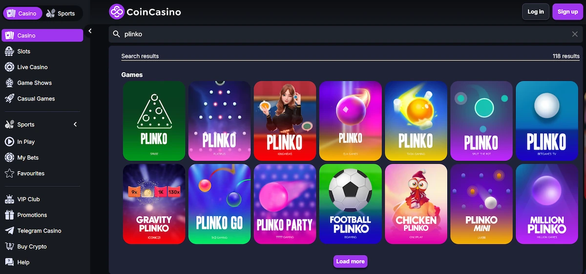 Plinkospill tilgjengelig p&aring; CoinCasino