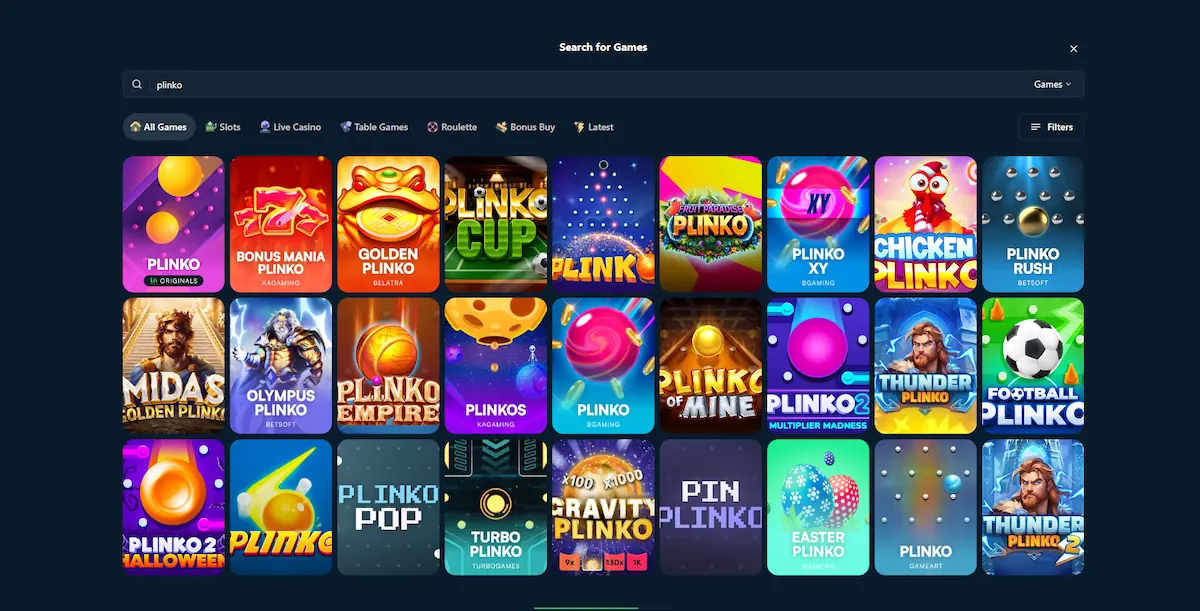 Plinko utvalg p&aring; Wild.io casino